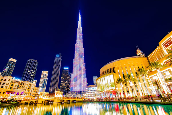 Burj Khalifa, Dubai Mall en la noche