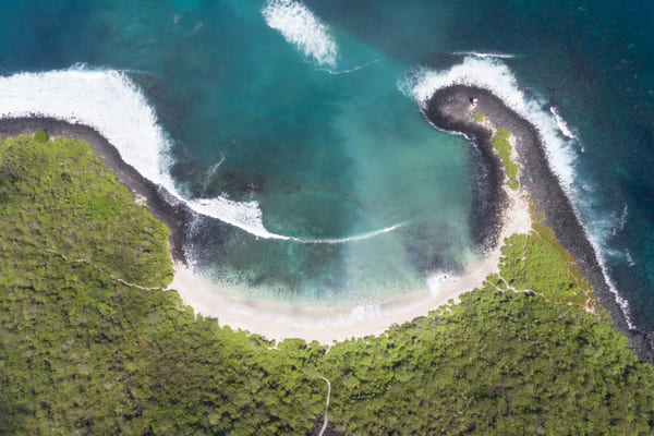 Vista aérea de la Playa Punta Carola playa, San Cristobal, Islas Galápagos, Ecuador