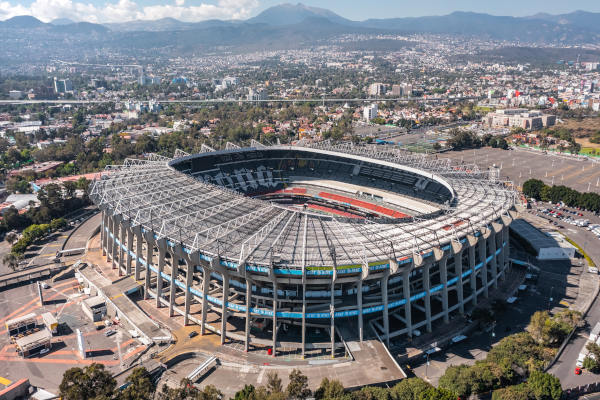 Vista aérea del Estadio Banorte (antes Azteca) y sus alrededores.