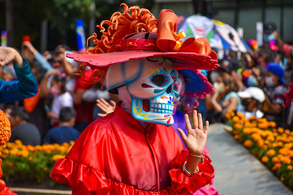 Catrina en Ciudad de México durante el Desfile del Día de los Muertos