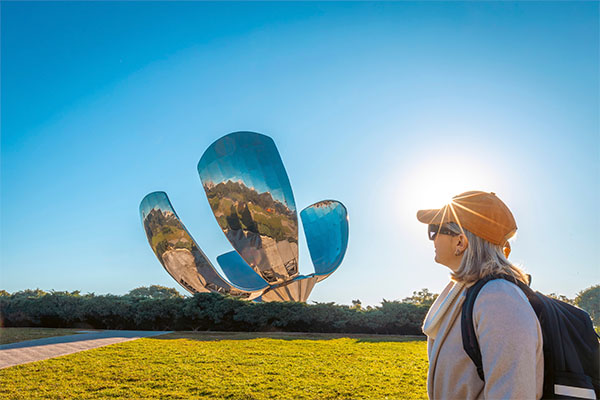 Mujer observando la Flor de Buenos Aires